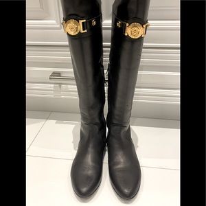 Versace Black Leather Riding Boots Sz 38